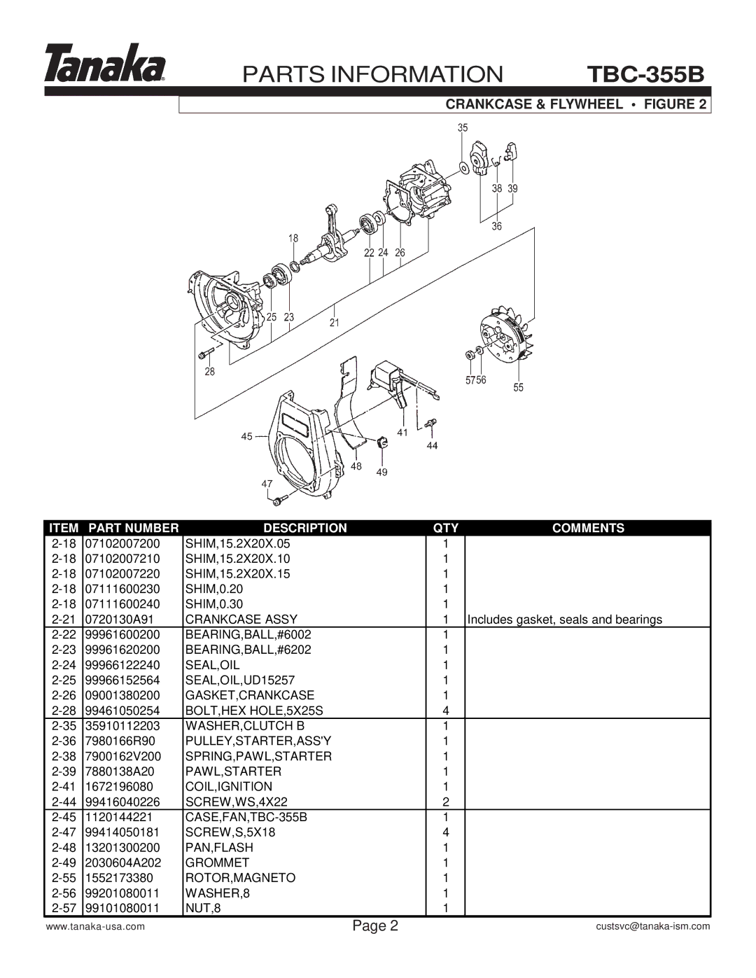 Tanaka TBC-355B manual Crankcase & Flywheel Figure 