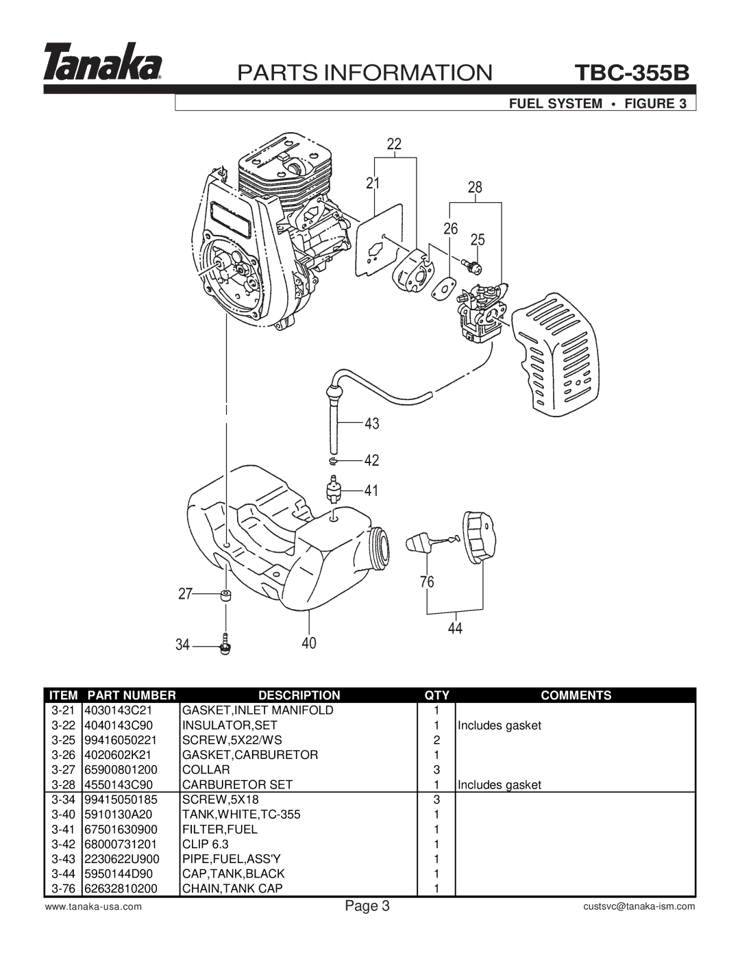 Tanaka TBC-355B manual Parts Information, Fuel System Figure 