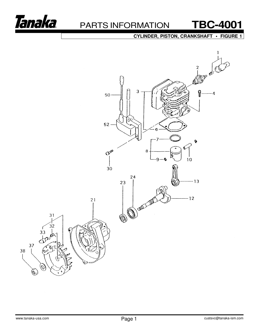 Tanaka TBC-4001 manual CYLINDER, PISTON, Crankshaft Figure 