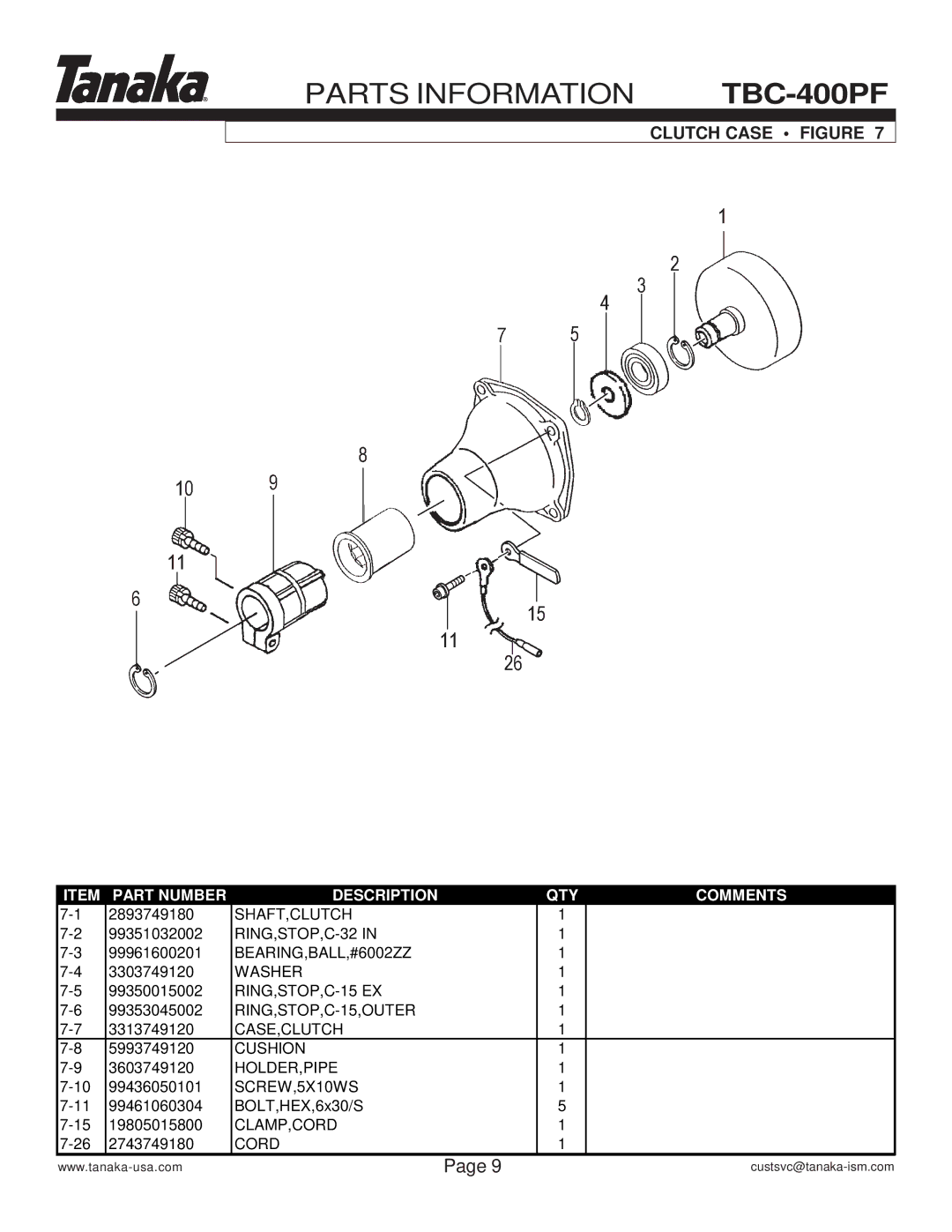 Tanaka TBC-400PF manual Clutch Case Figure 