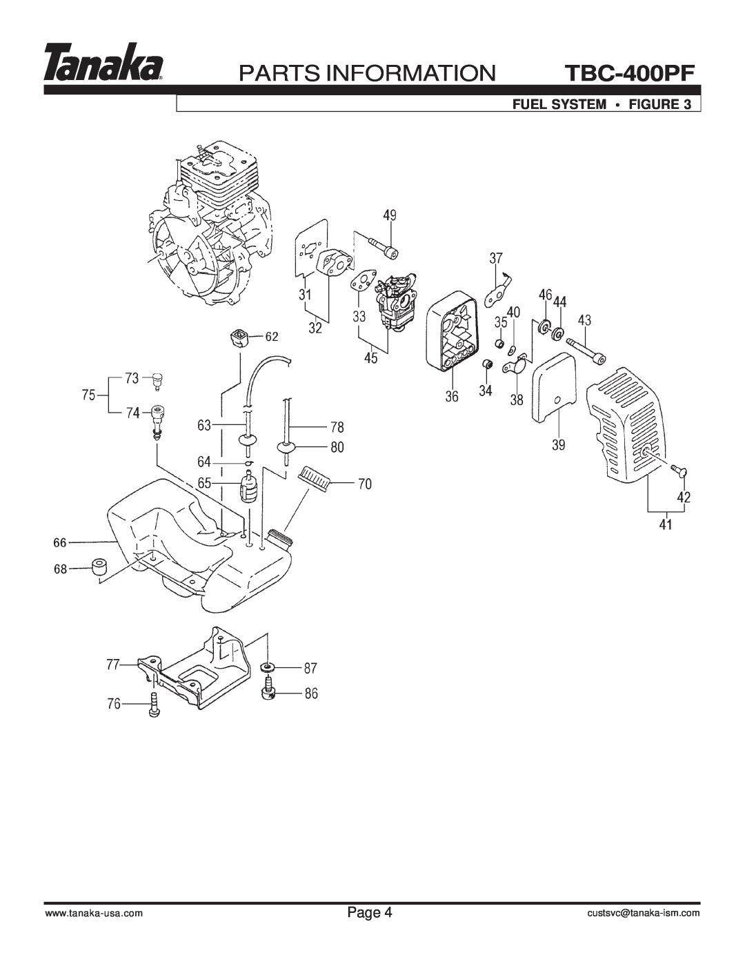 Tanaka TBC-400PF manual Parts Information, Fuel System Figure, Page, custsvc@tanaka-ism.com 