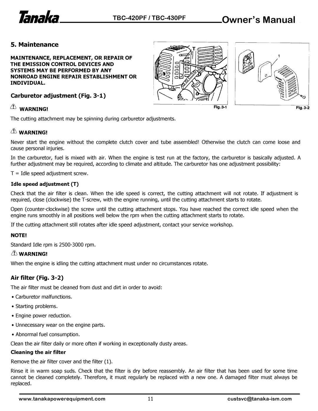 Tanaka TBC-420PF manual 81#0DLQWHQDQFH#, DUEXUHWRU#DGMXVWPHQW#+LJ1#604,#, $LU#ILOWHU#+LJ1#605,#, GOH#VSHHG#DGMXVWPHQW#+7,# 