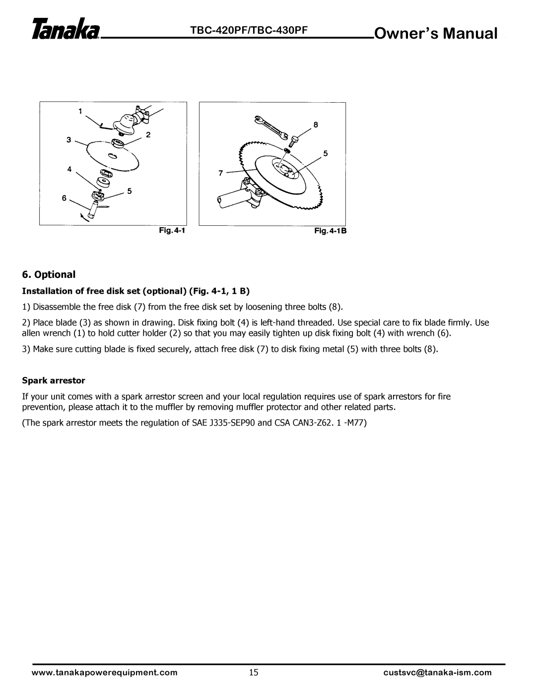 Tanaka TBC-430PF, TBC-420PF manual 91#2SWLRQDO#, 6SDUN#DUUHVWRU# 