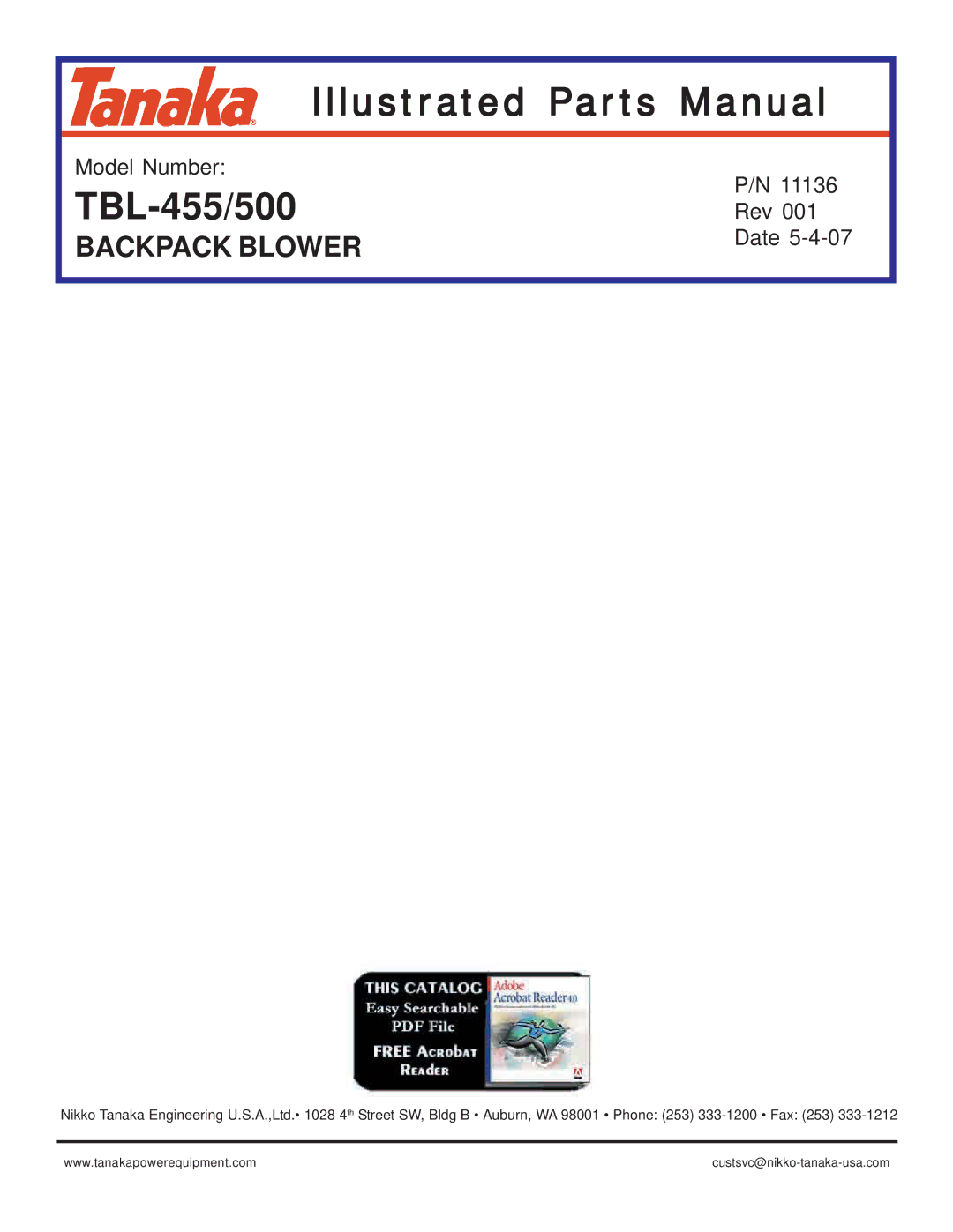 Tanaka TBL-455/500 manual Illustrated Parts Manual 