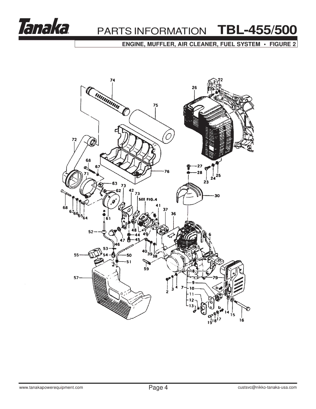 Tanaka TBL-455/500 manual ENGINE, MUFFLER, AIR CLEANER, Fuel System Figure 