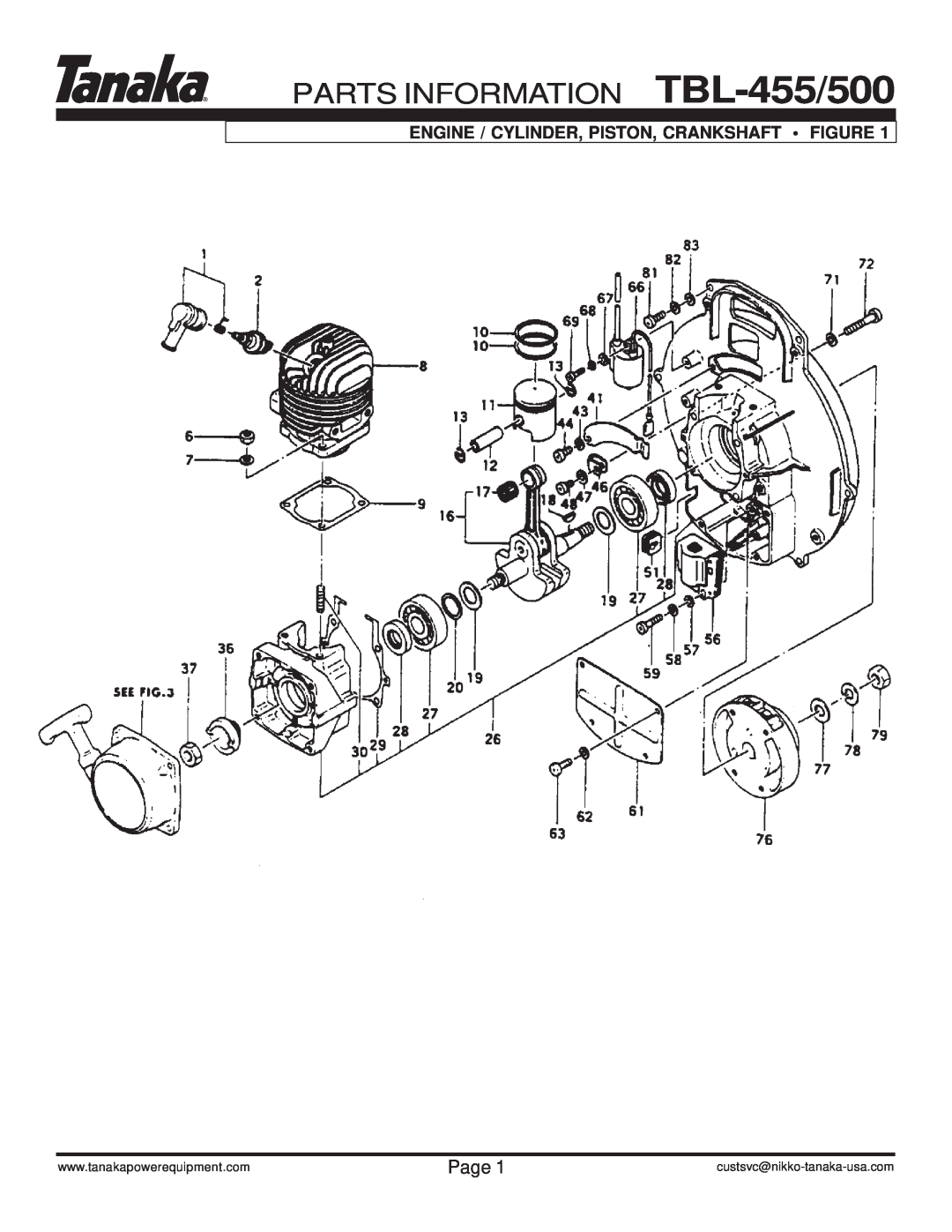 Tanaka manual PARTS INFORMATION TBL-455/500, Engine / Cylinder, Piston, Crankshaft Figure, Page 