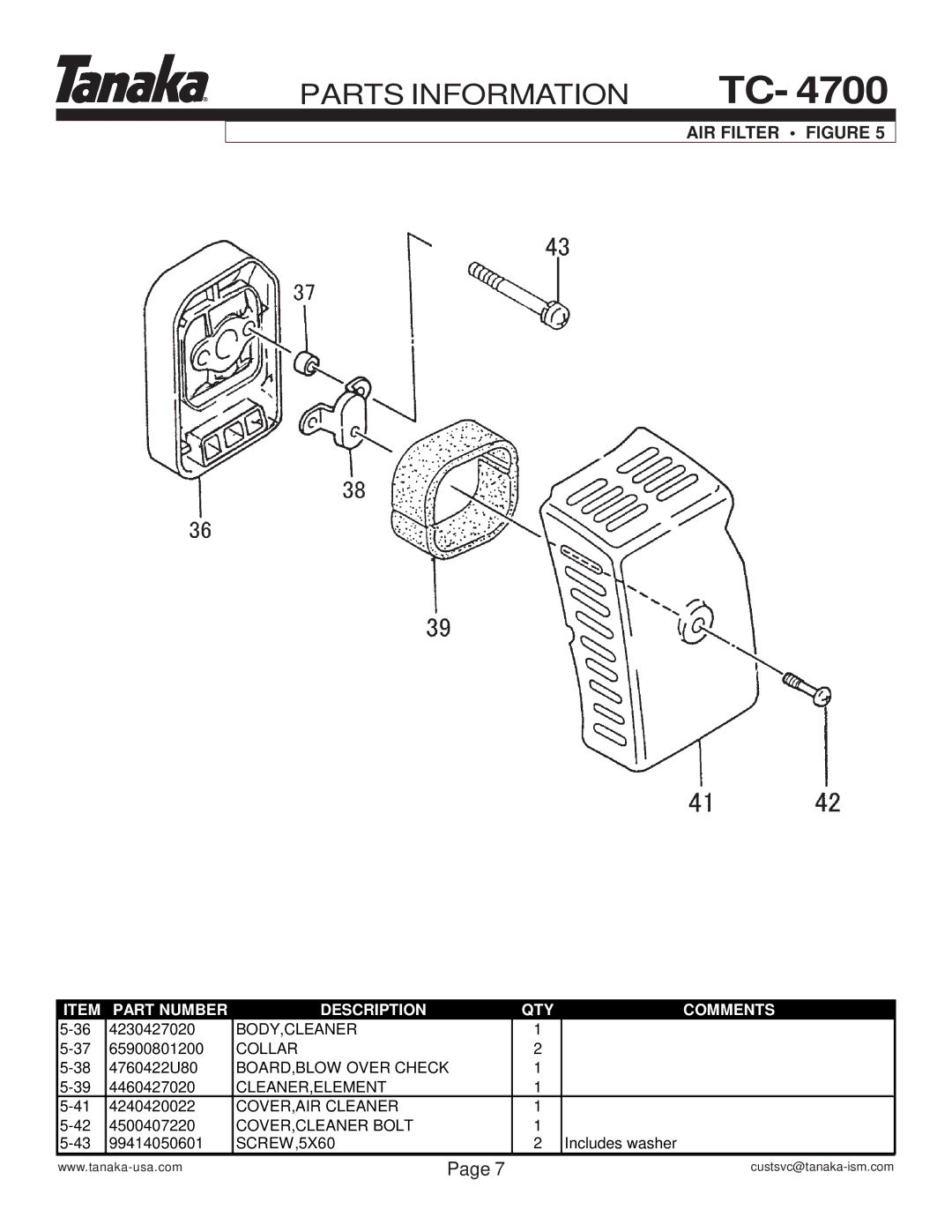 Tanaka TC-4700 manual AIR Filter Figure 