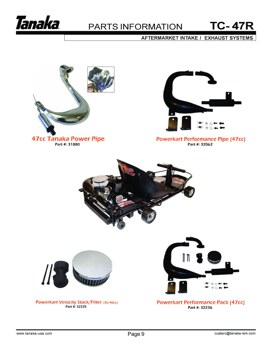 Tanaka TC-47R manual Aftermarket Intake / Exhaust Systems 