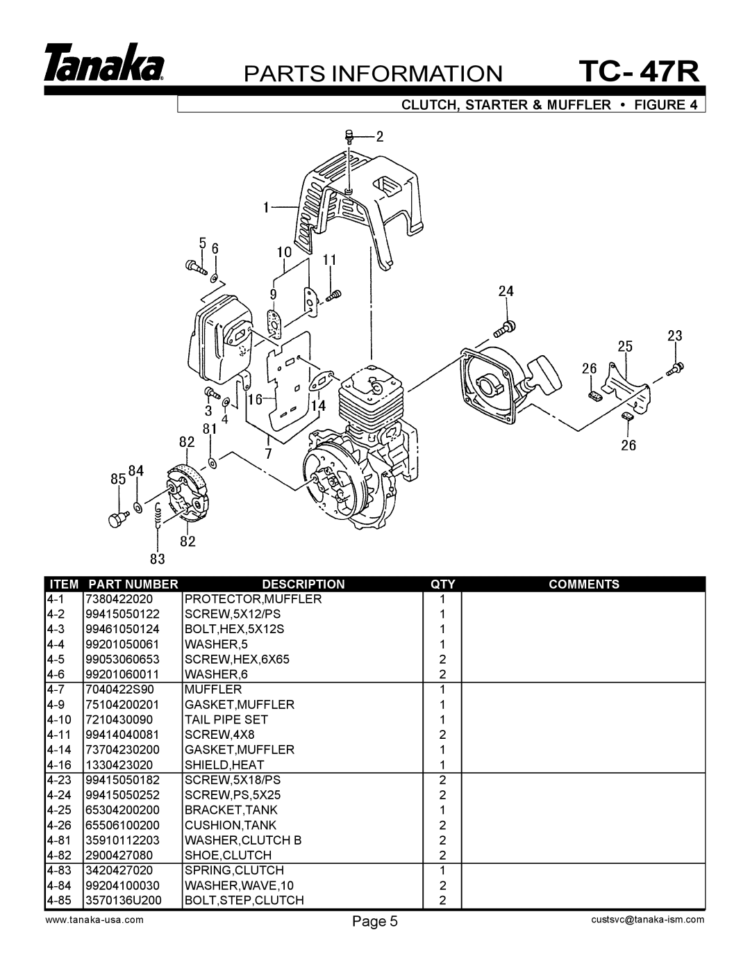 Tanaka TC-47R manual CLUTCH, Starter & Muffler Figure 