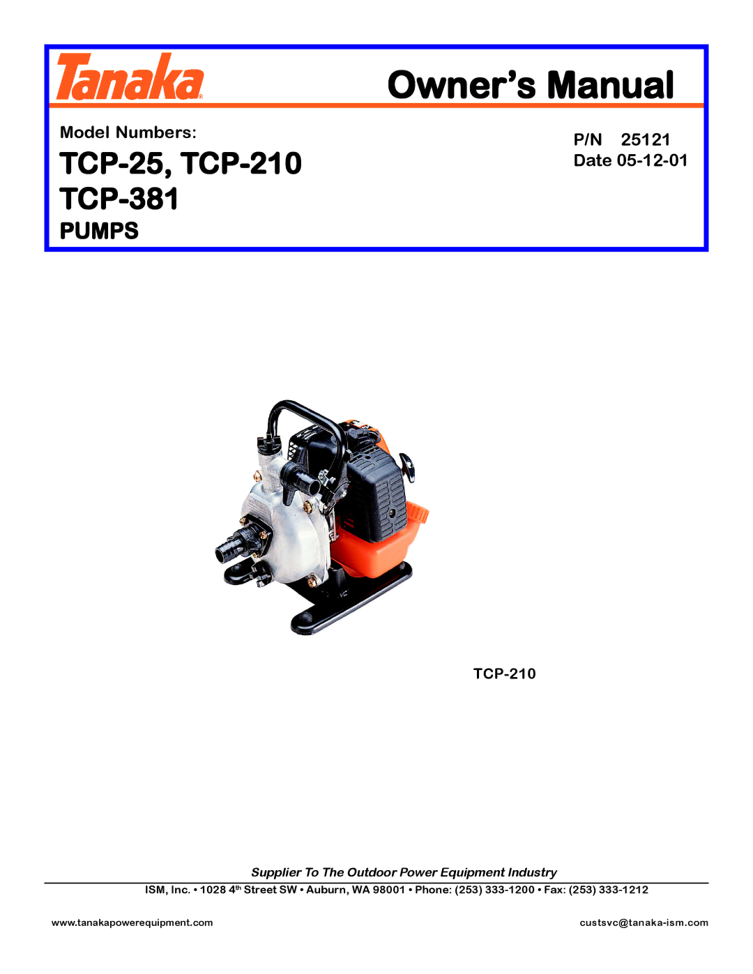 Tanaka TCP-381 manual TCP-25, TCP-210 