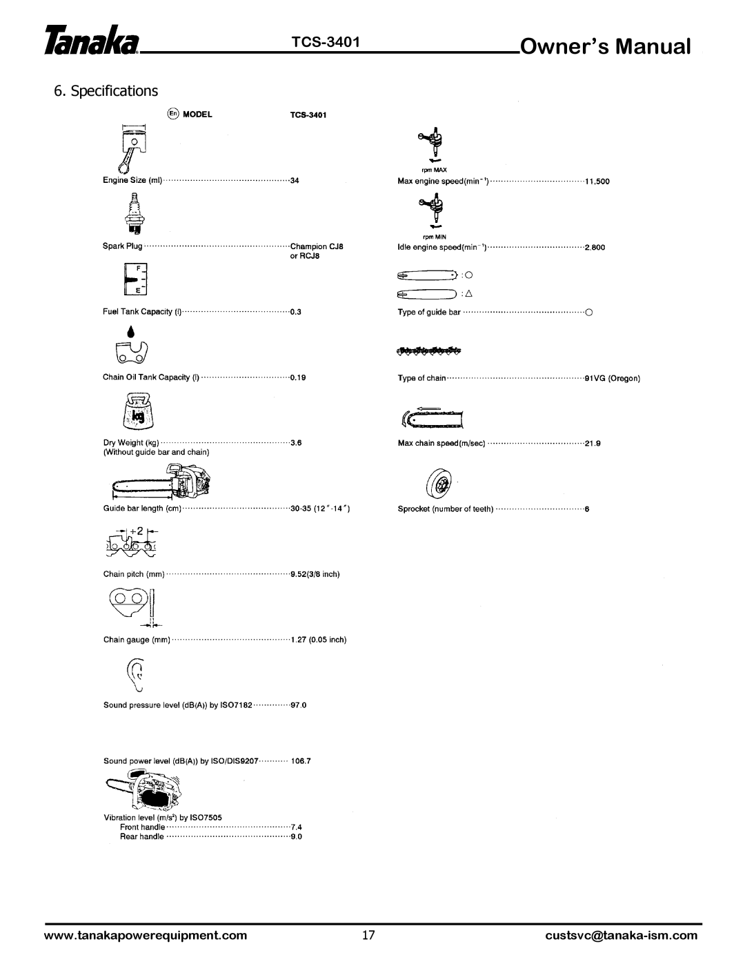 Tanaka TCS-3401 manual Specifications 