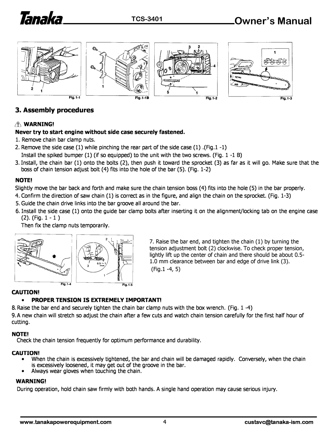 Tanaka TCS-3401 manual Assembly procedures 