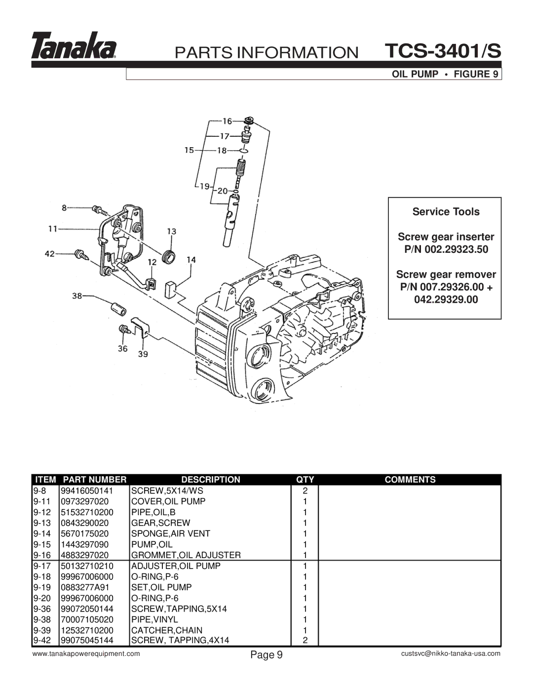 Tanaka TCS-3401/S manual OIL Pump Figure 