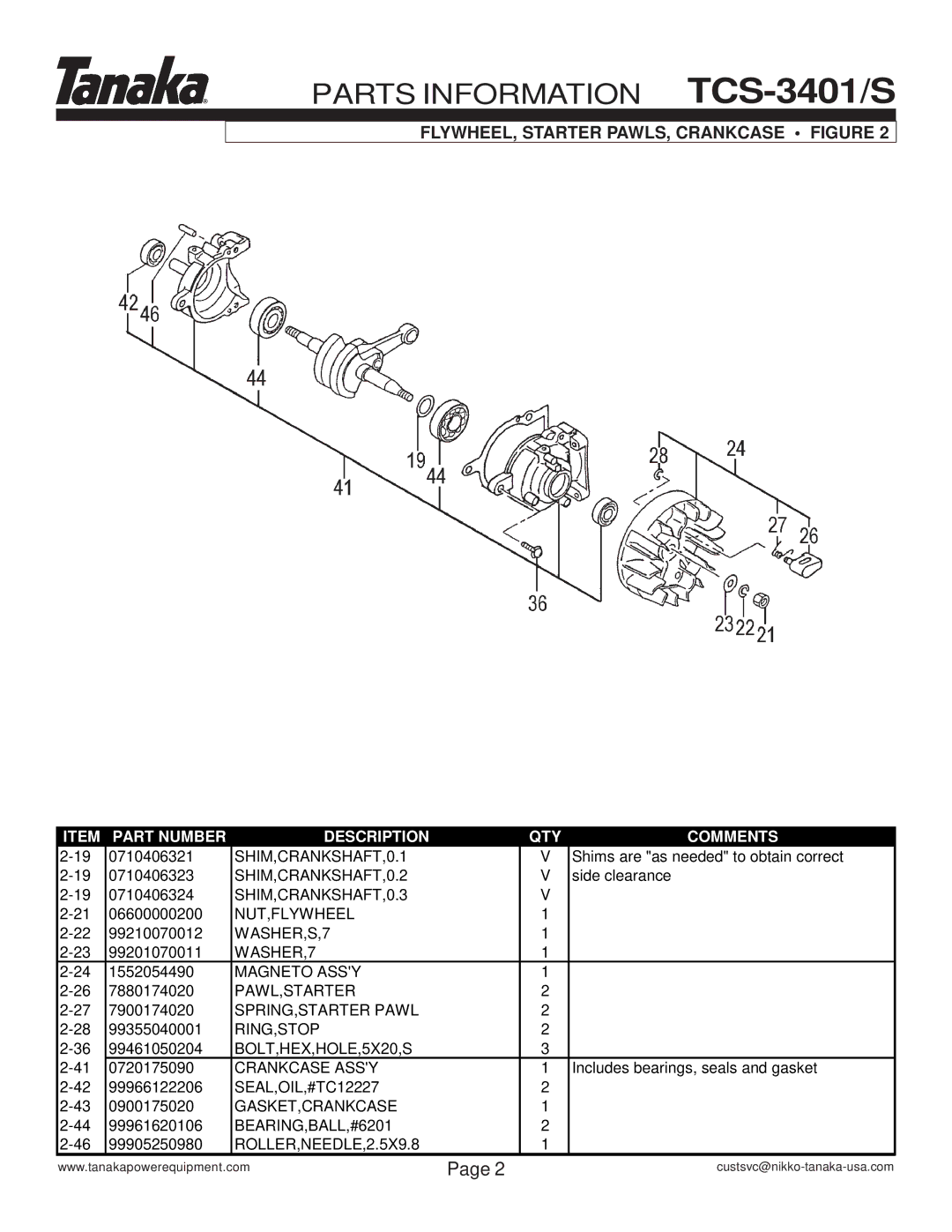 Tanaka TCS-3401/S manual FLYWHEEL, Starter PAWLS, Crankcase Figure 