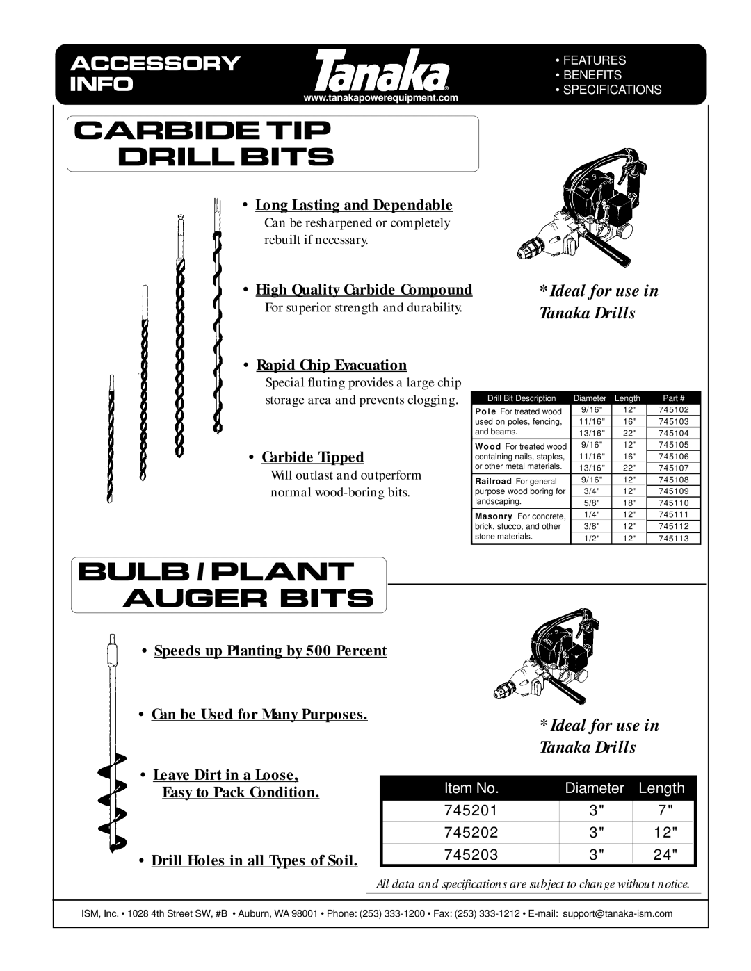 Tanaka TED-260, TED-265 manual Carbide TIP Drill Bits 