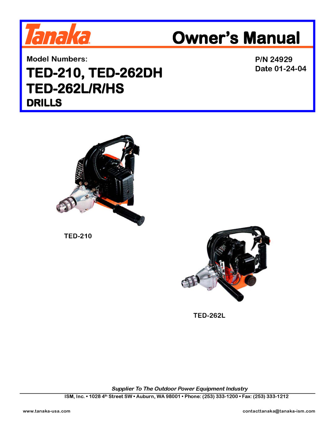 Tanaka TED-262L manual TED-210, TED-262DH 