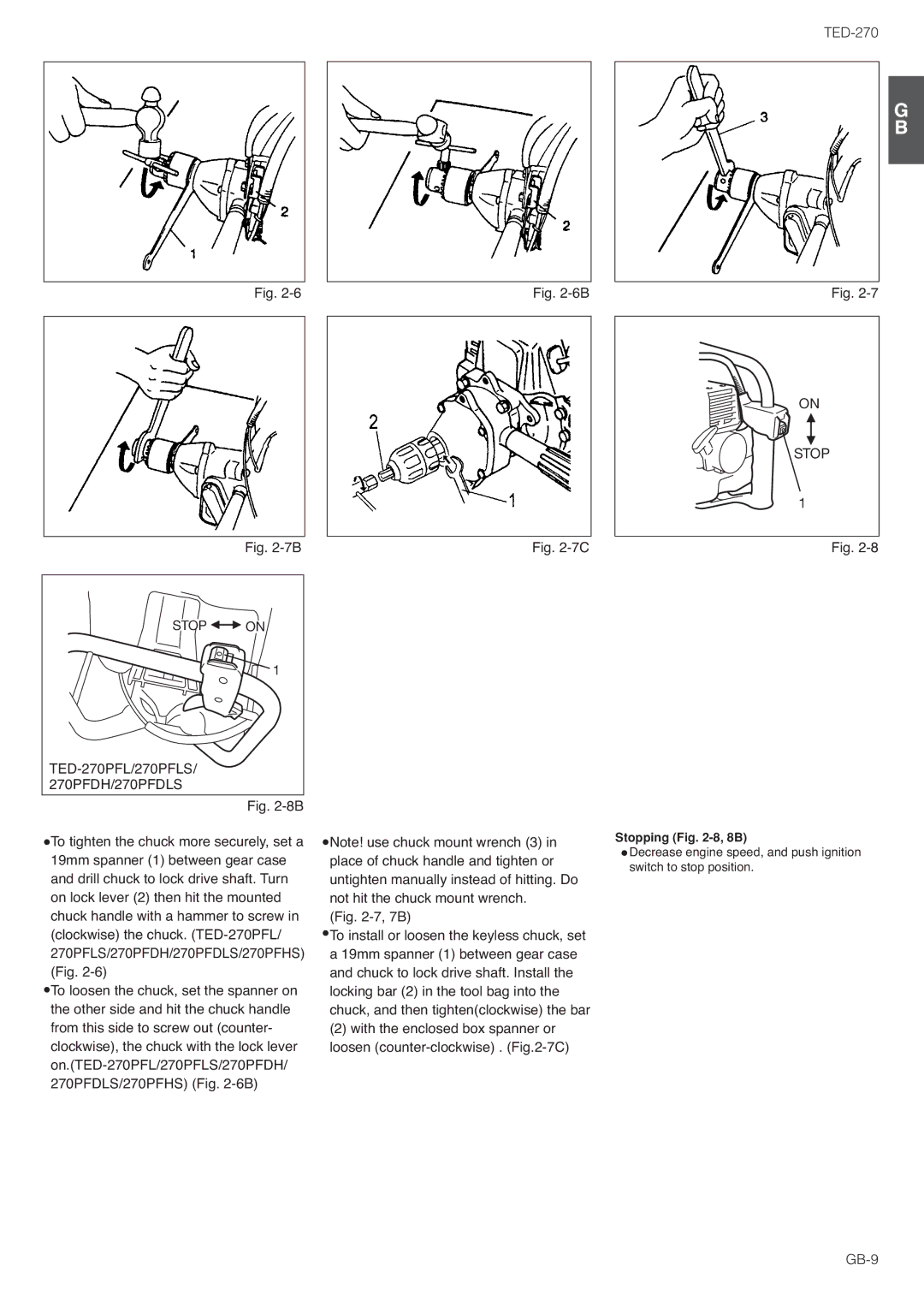 Tanaka TED-270PFL/PFLS, TED-270PFDLS, TED-270PFR/PFRS owner manual Stopping -8, 8B 