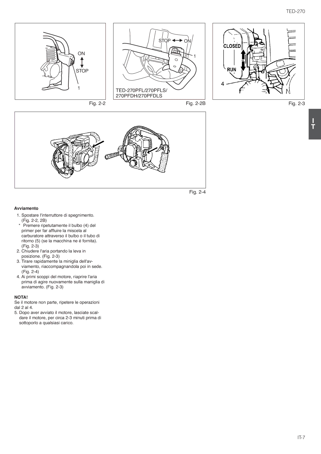 Tanaka TED-270PFDLS, TED-270PFR/PFRS, TED-270PFL/PFLS owner manual Avviamento 