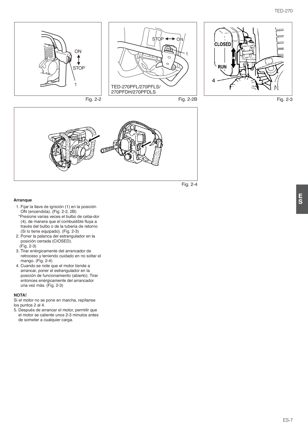 Tanaka TED-270PFDLS, TED-270PFR/PFRS, TED-270PFL/PFLS owner manual Arranque 