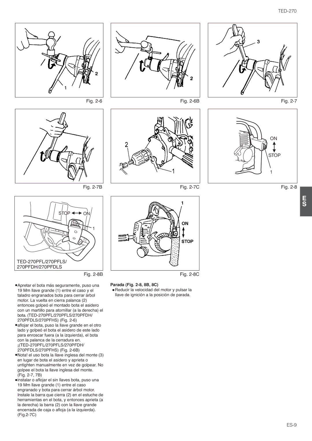 Tanaka TED-270PFL/PFLS, TED-270PFDLS, TED-270PFR/PFRS owner manual Parada -8, 8B, 8C 