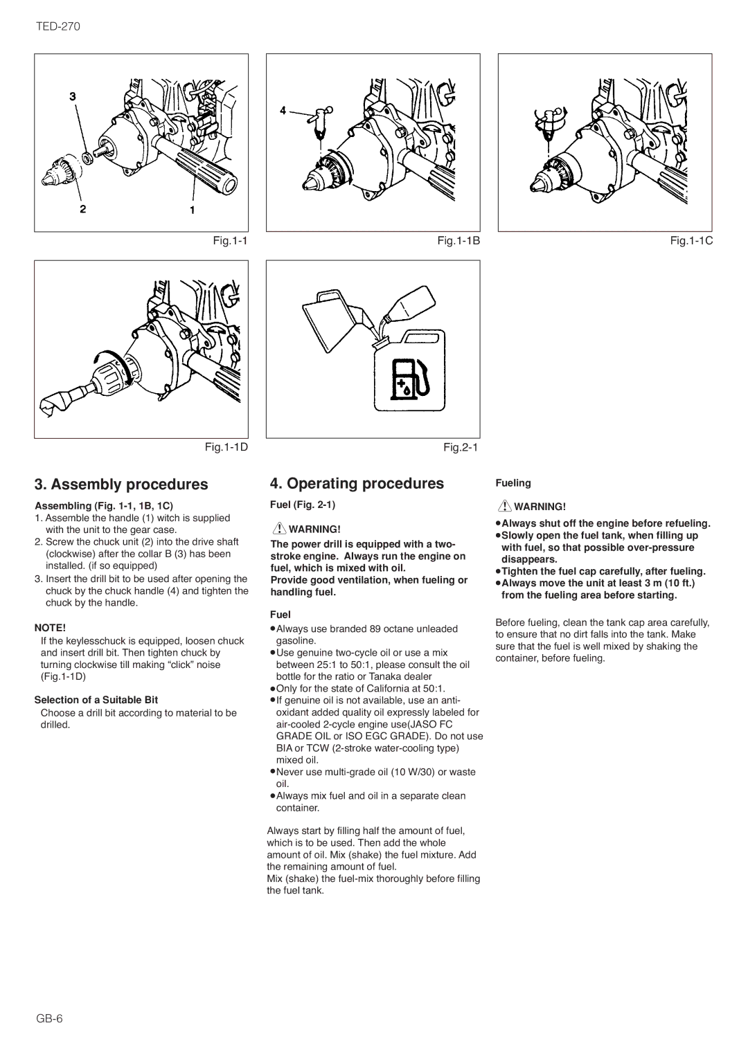 Tanaka TED-270PFL, TED-270PFLS, TED-270PFR, TED-270PFRS, TED-270PFHS, TED-270PFDH, TED-270PFDLS Assembly procedures 