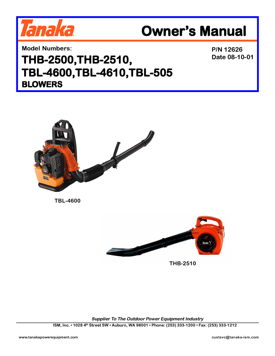 Tanaka TBL-4600, TBL-505, TBL-4610 manual THB-2500,THB-2510 