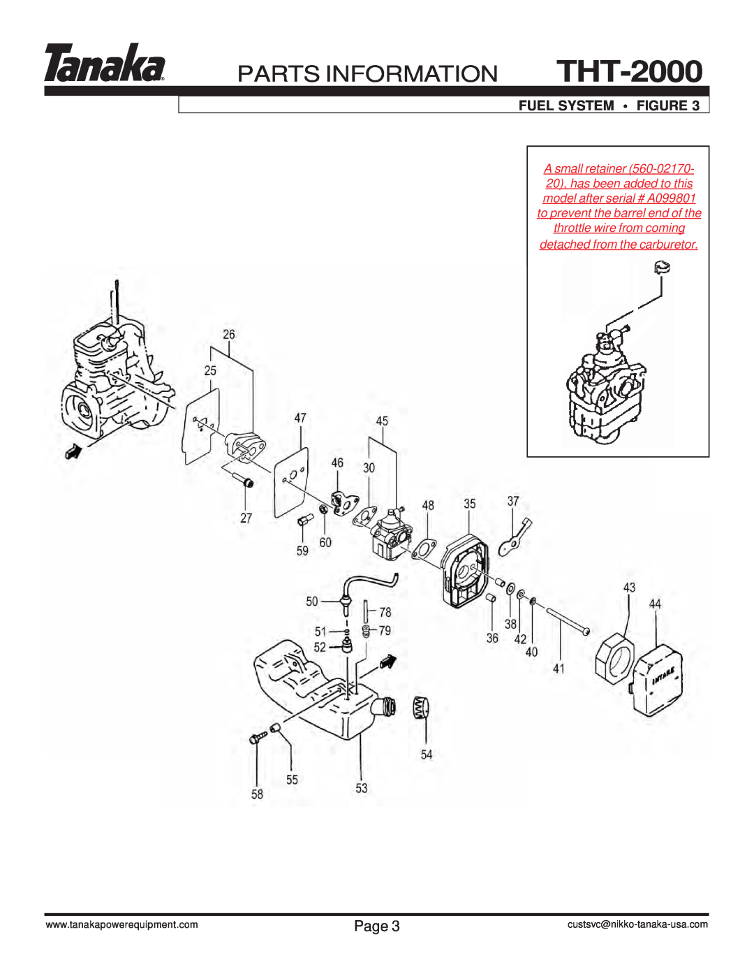 Tanaka THT-2000 manual Parts Information, Fuel System Figure, Page 