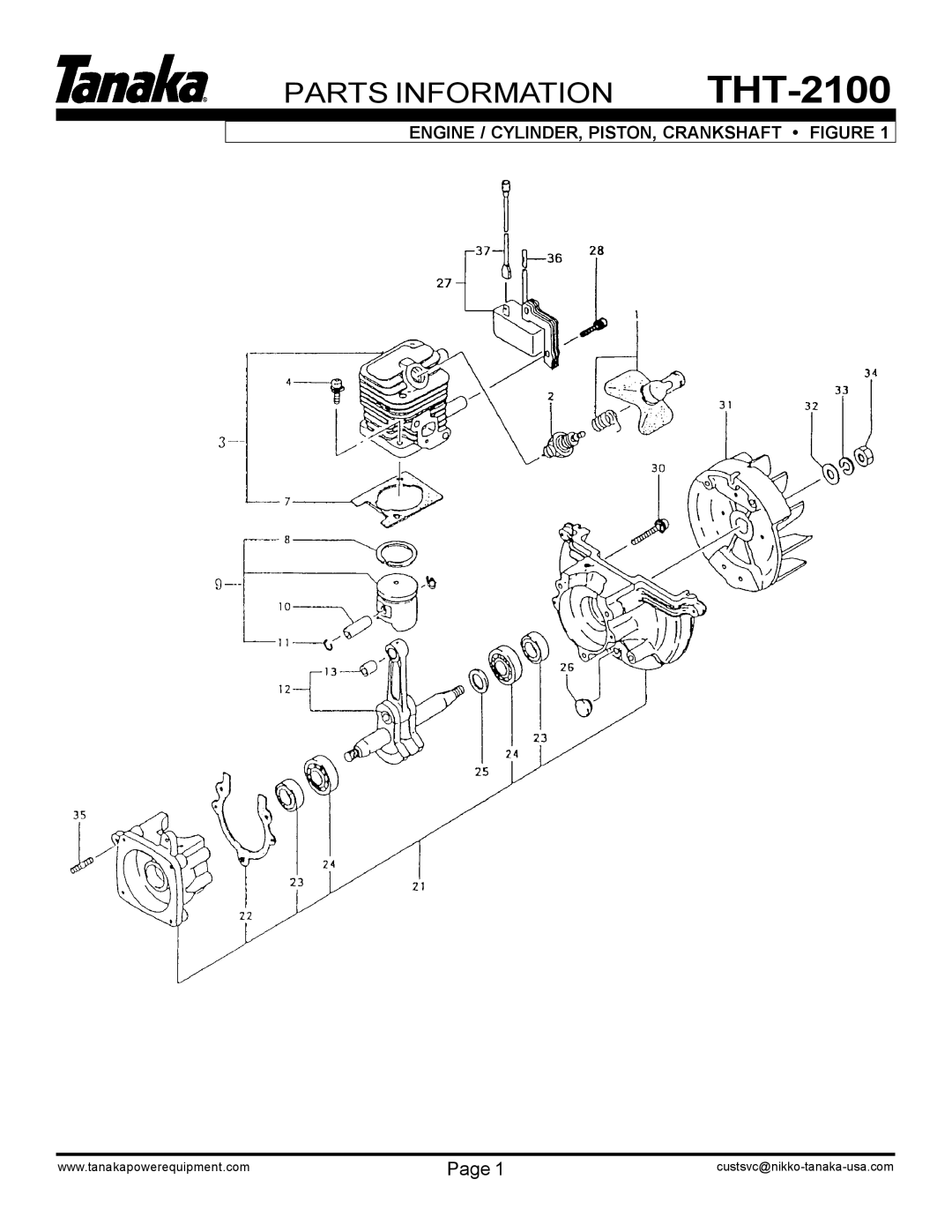 Tanaka manual Parts Information, THT-2100, Engine / Cylinder, Piston, Crankshaft Figure 