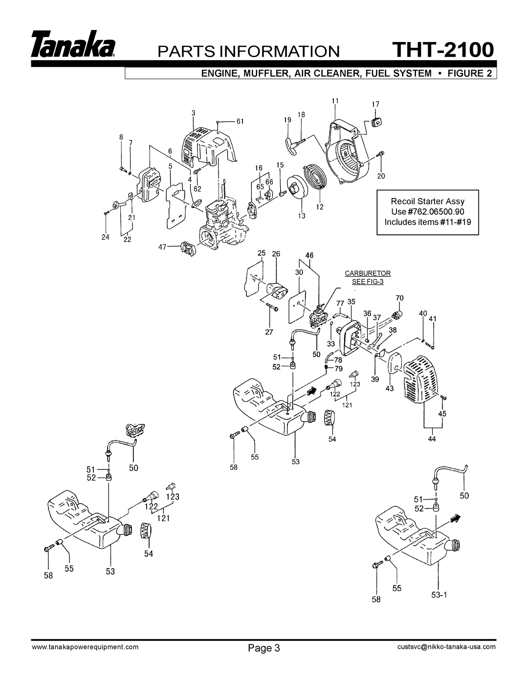 Tanaka manual THT-2100, Parts Information, CARBURETOR SEE FIG-3 