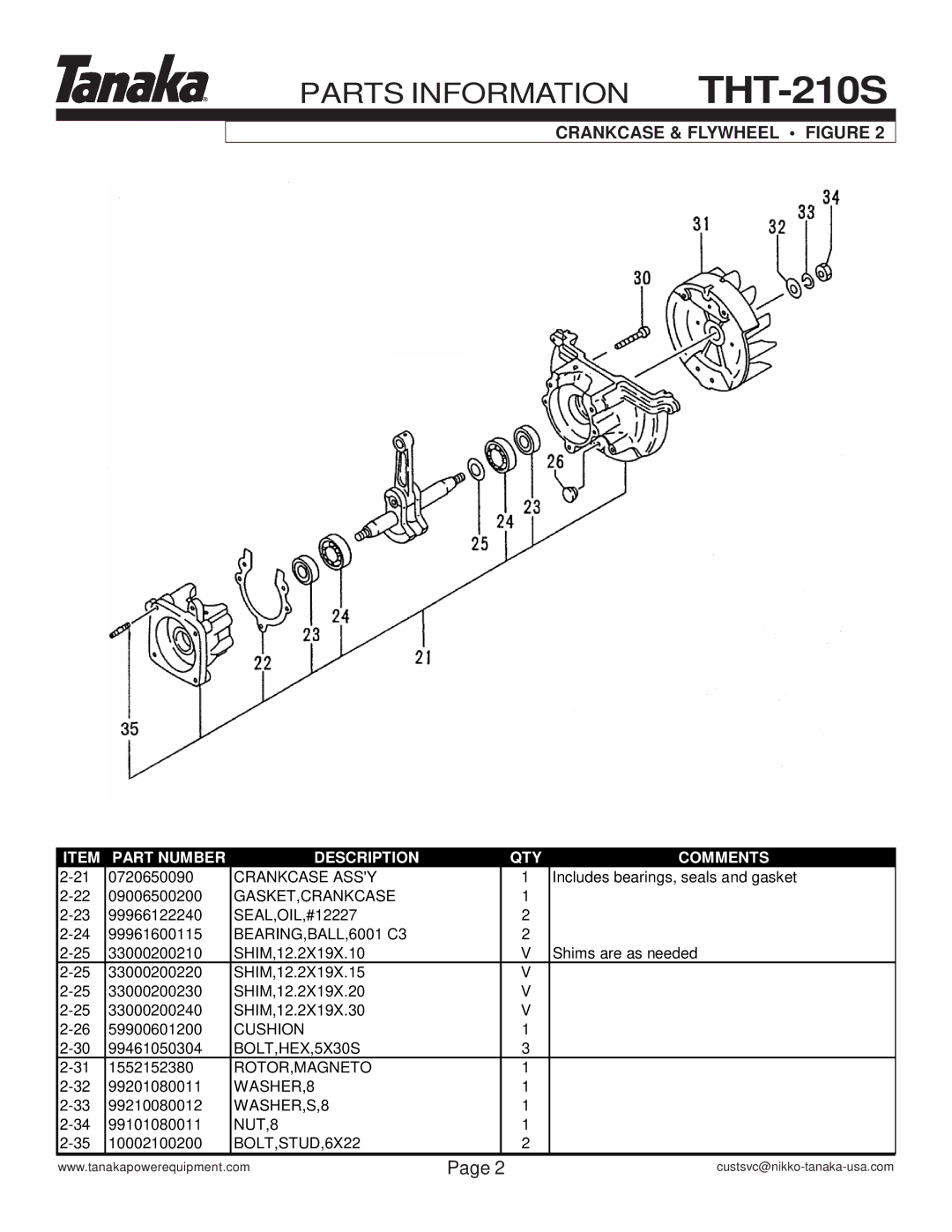 Tanaka THT-210S manual Crankcase & Flywheel Figure, BEARING,BALL,6001 C3 