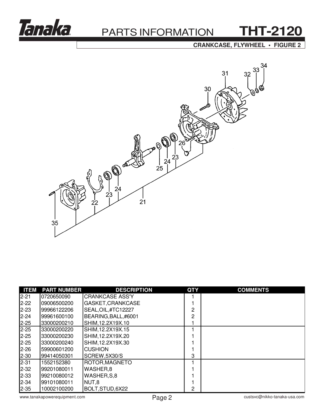 Tanaka THT-2120 manual CRANKCASE, Flywheel Figure, BEARING,BALL,#6001 