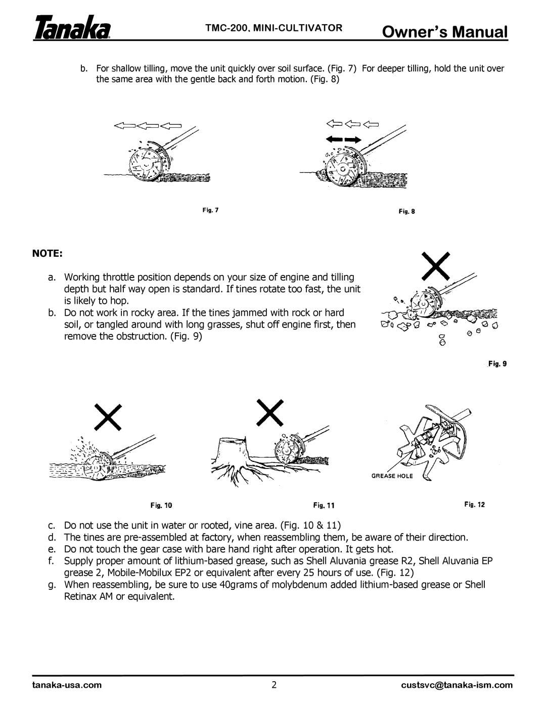 Tanaka manual TMC-200, MINI-CULTIVATOR 