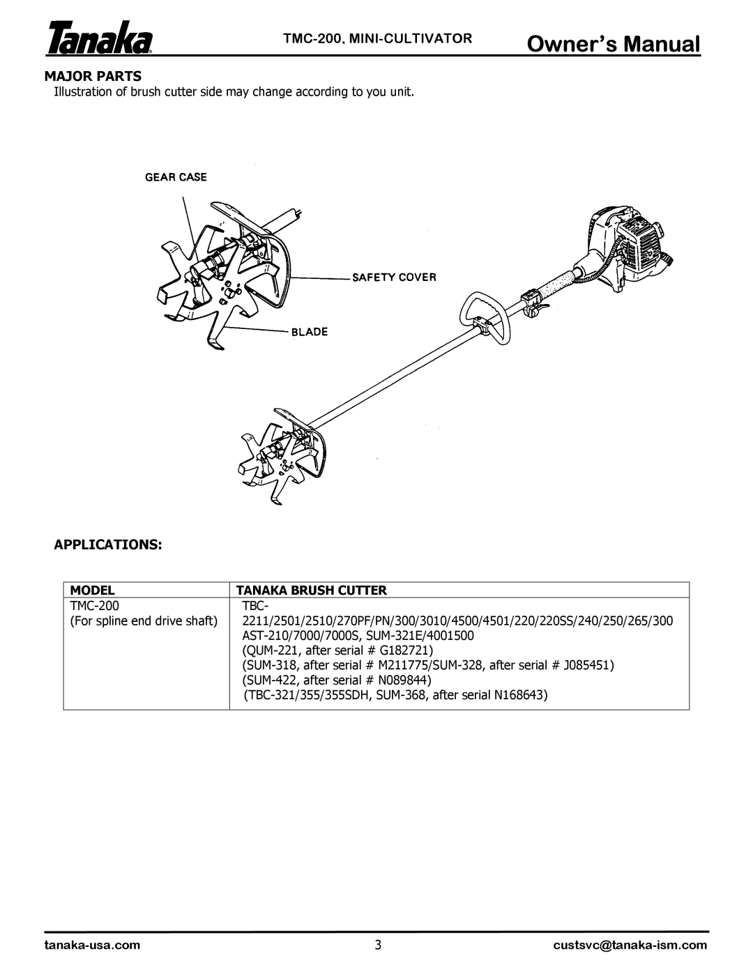 Tanaka TMC-200 manual Applications, Model Tanaka Brush Cutter 