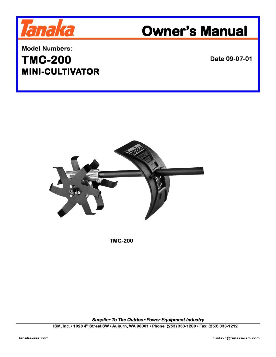 Tanaka TMC-200 manual Mini-Cultivator, Model Numbers, Date, Supplier To The Outdoor Power Equipment Industry 