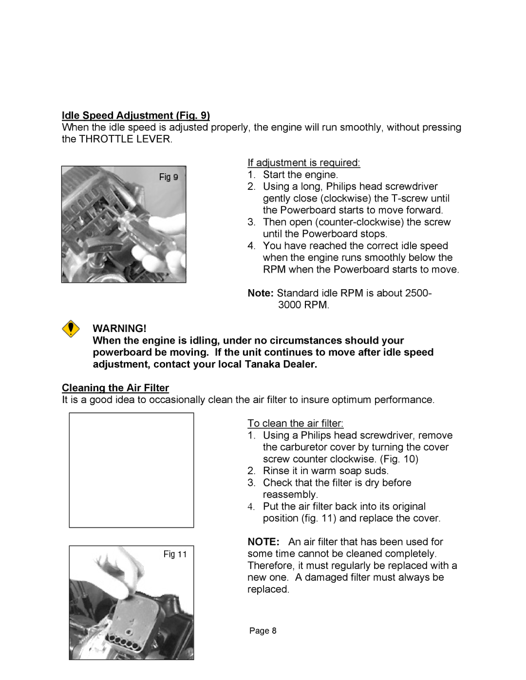 Tanaka TPB-400GX, TPB-350GX owner manual Idle Speed Adjustment Fig 