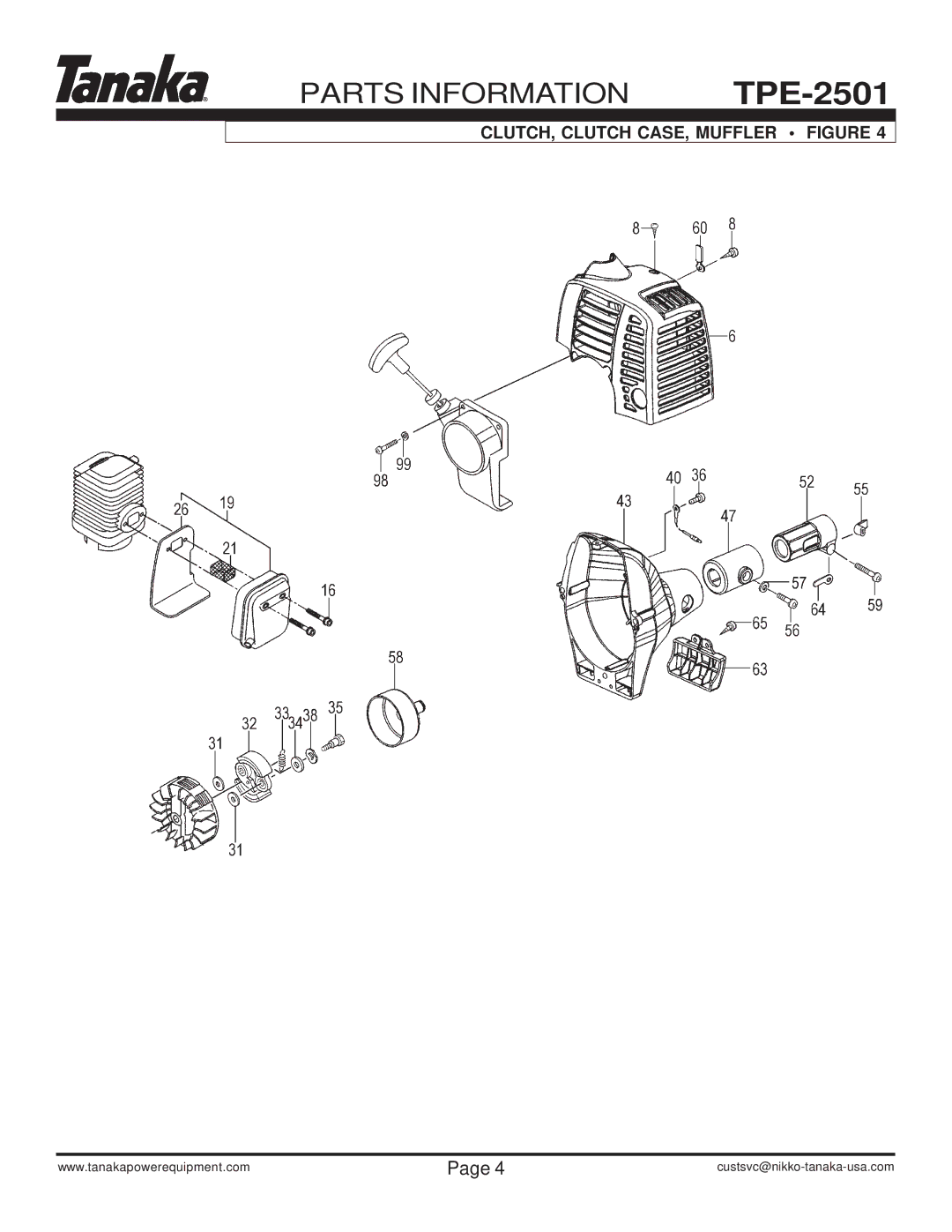 Tanaka TPE-2501 manual CLUTCH, Clutch CASE, Muffler Figure 