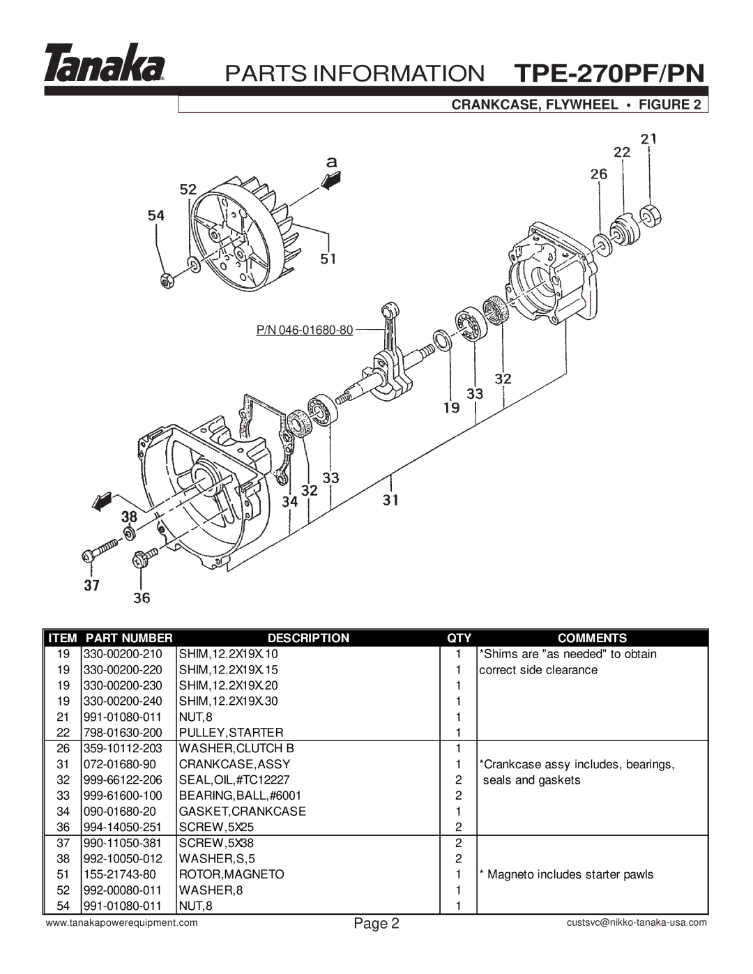 Tanaka TPE-270PF, TPE-270PN manual CRANKCASE, Flywheel Figure 