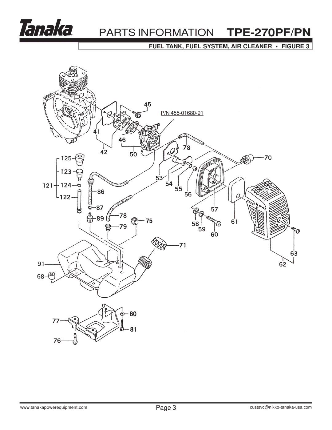 Tanaka TPE-270PN, TPE-270PF manual Fuel TANK, Fuel SYSTEM, AIR Cleaner Figure 