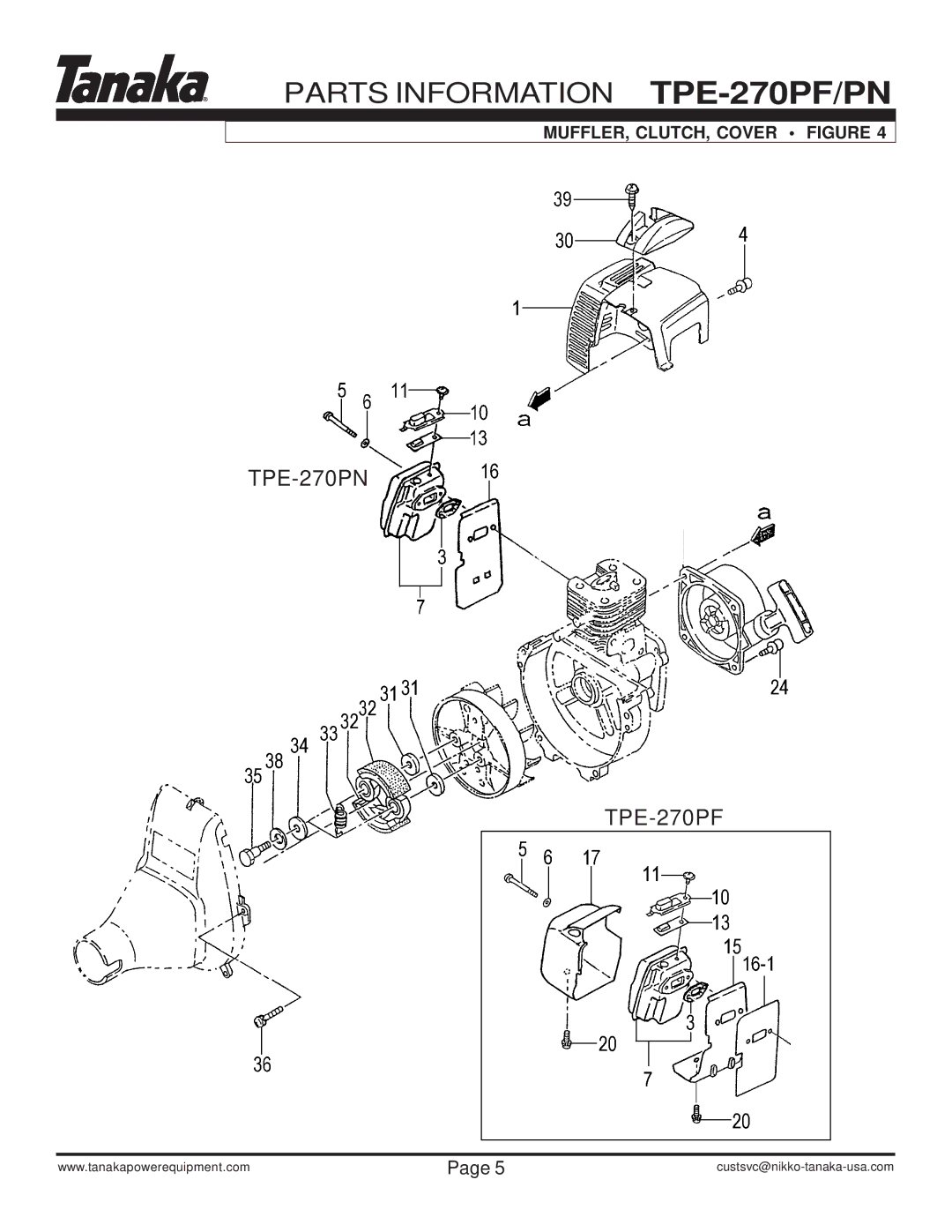 Tanaka TPE-270PN, TPE-270PF manual MUFFLER, CLUTCH, Cover Figure 