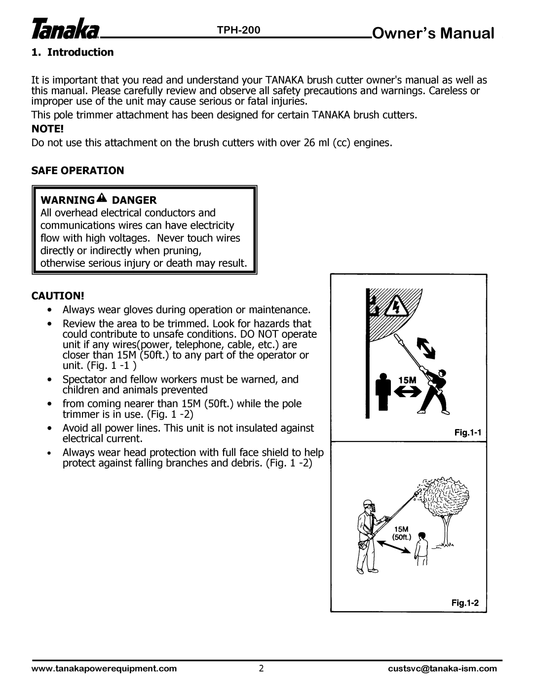 Tanaka TPH-200 manual Introduction, Safe Operation 