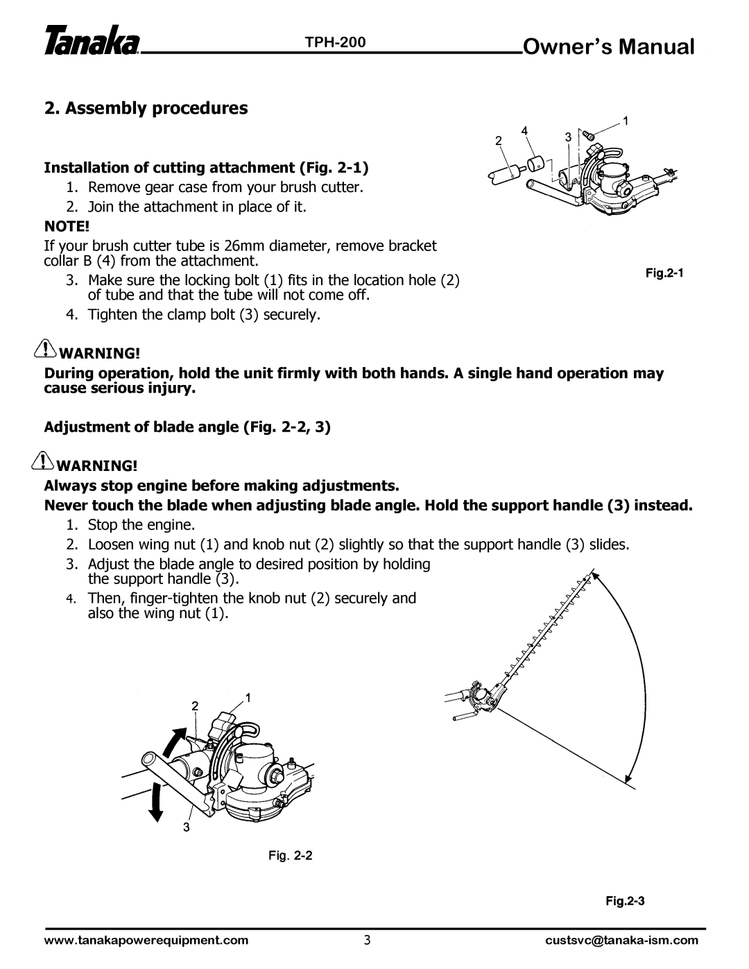 Tanaka TPH-200 manual Assembly procedures, Installation of cutting attachment Fig 