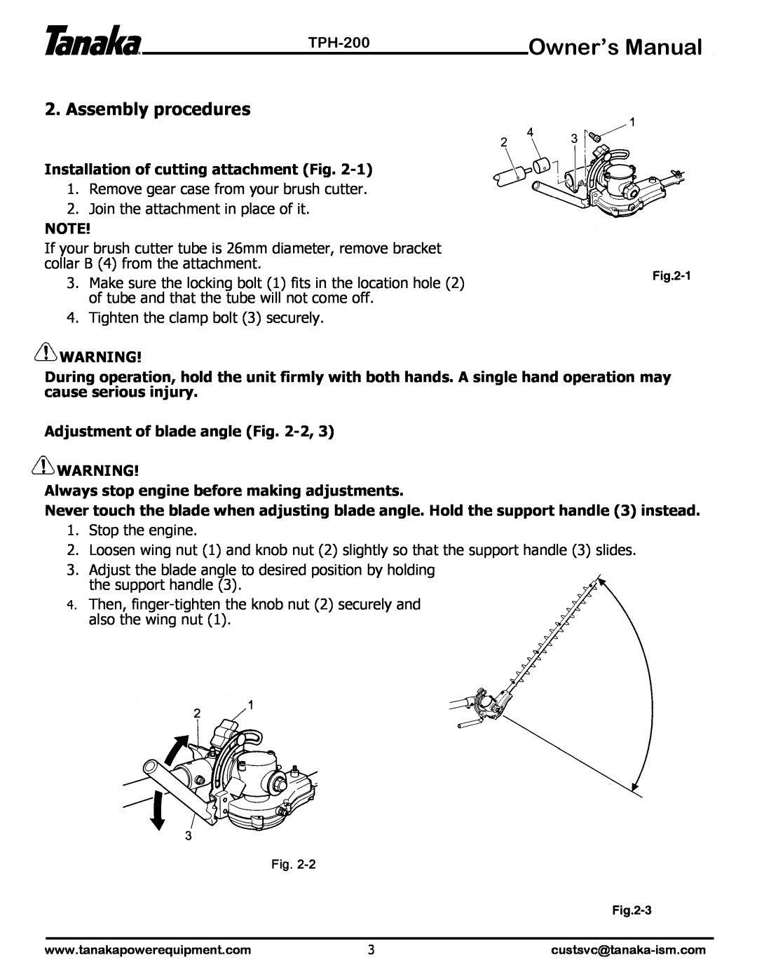 Tanaka TPH-200 manual Assembly procedures 