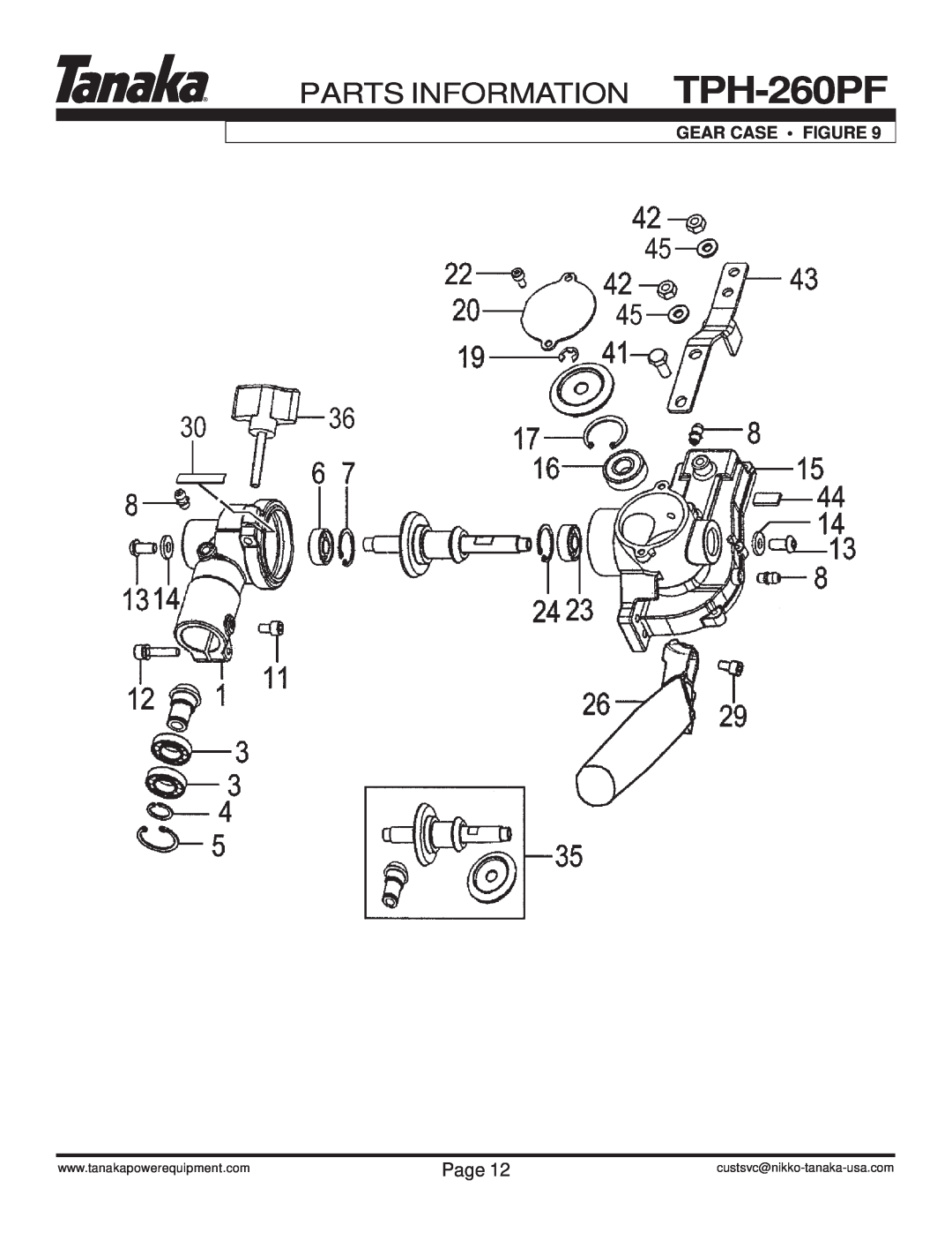 Tanaka manual Gear Case Figure, PARTS INFORMATION TPH-260PF, Page, custsvc@nikko-tanaka-usa.com 