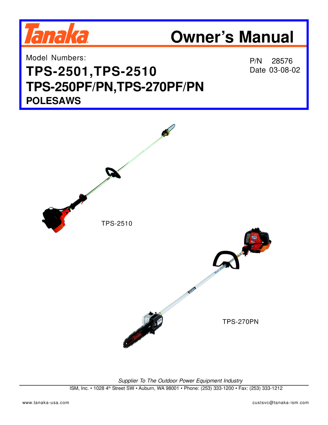 Tanaka TPS-250PN, TPS-2501, TPS-2510, TPS-2510, TPS-250PF/PN, TPS-270PF/PN owner manual TPS-250PF/PN,TPS-270PF/PN 