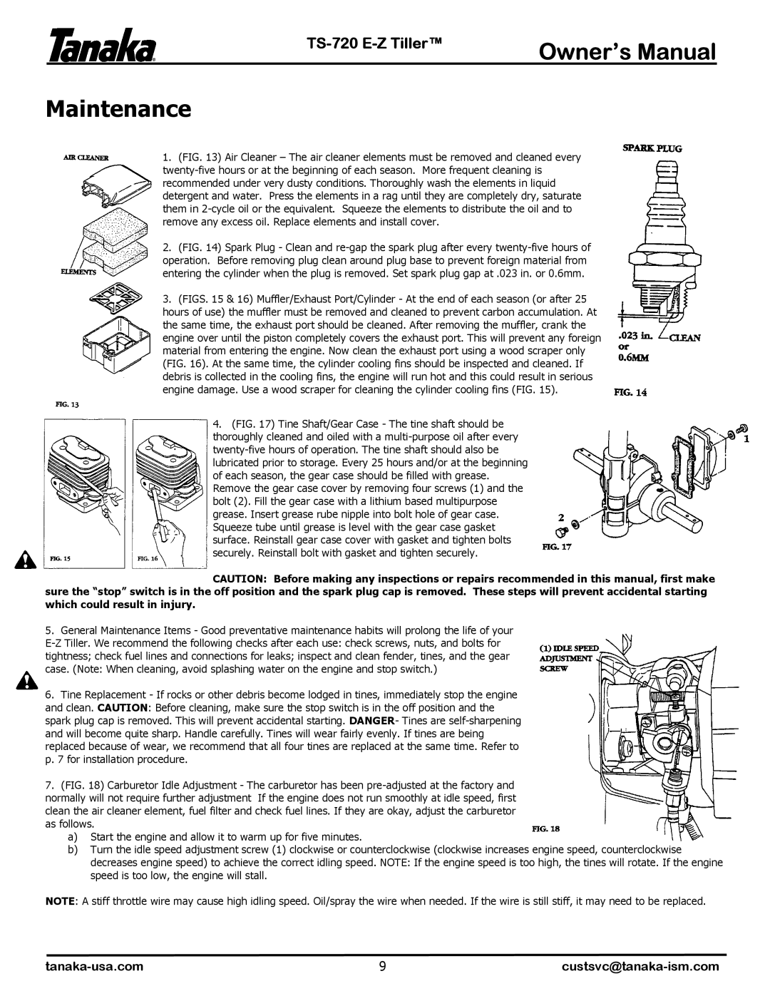 Tanaka TS-720 manual Maintenance 