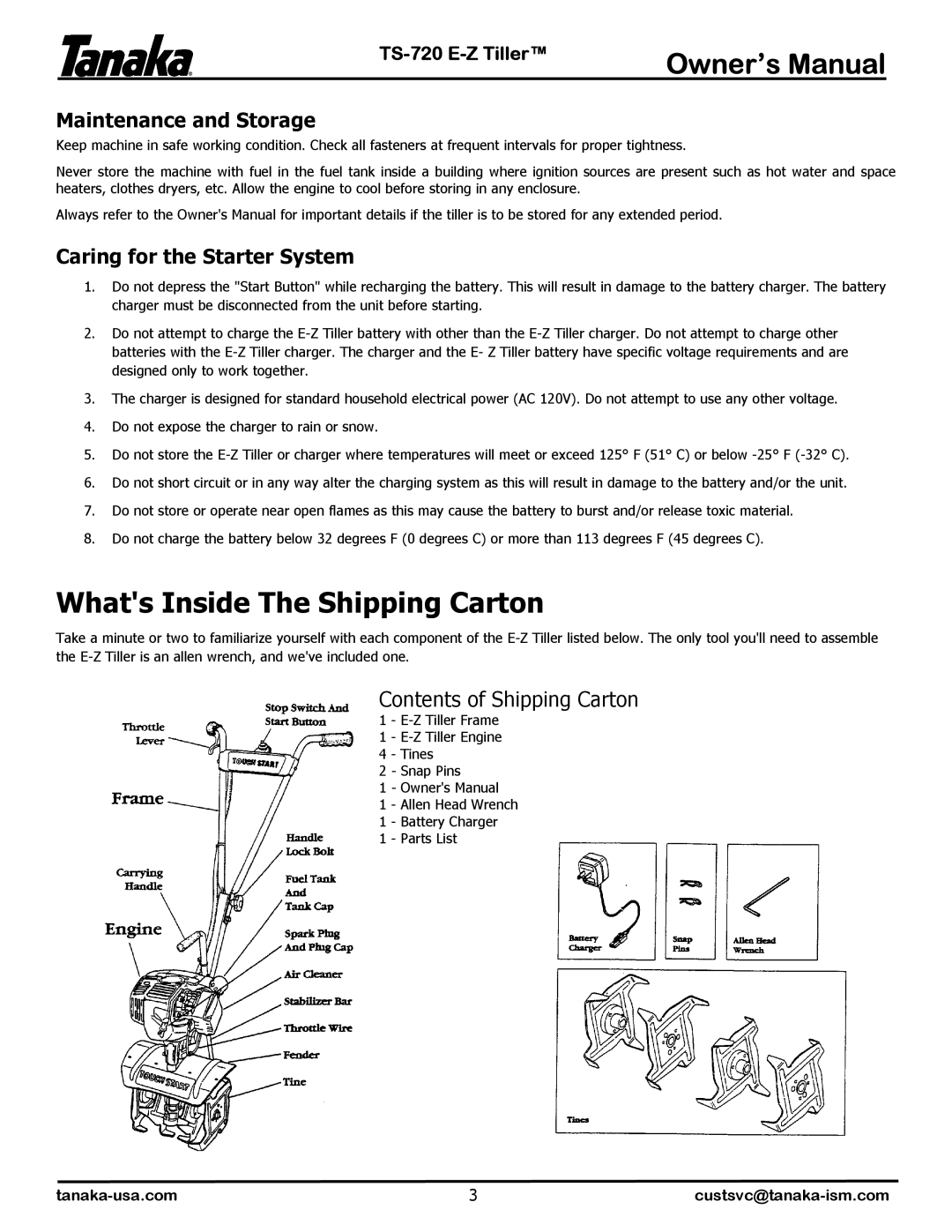 Tanaka TS-720 manual Whats Inside The Shipping Carton, Contents of Shipping Carton 