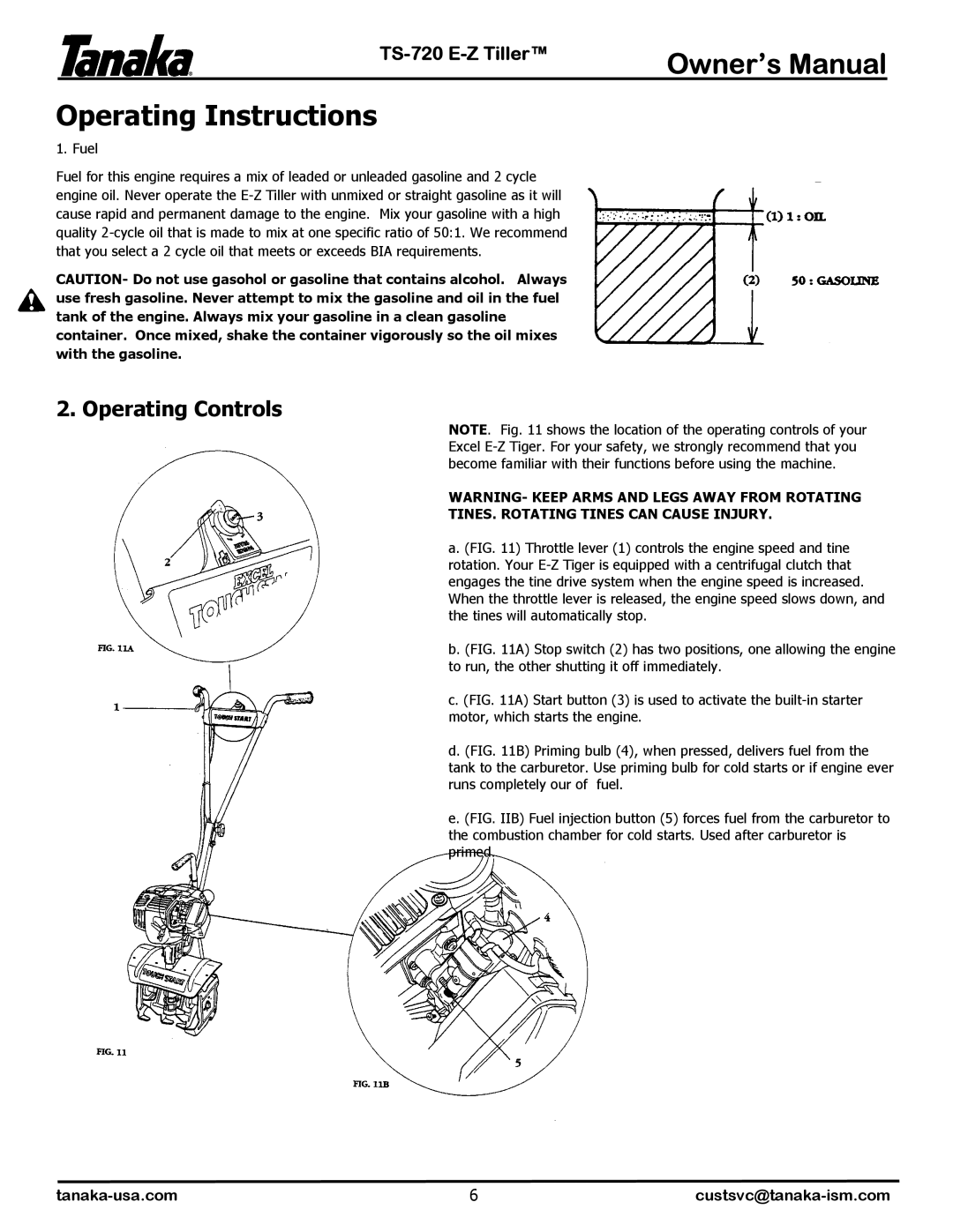 Tanaka TS-720 manual Operating Instructions, Fuel 