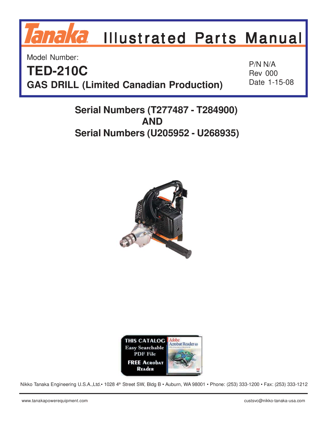 Tanaka T277487, U205952, U268935, T284900 manual Illustrated Parts Manual 