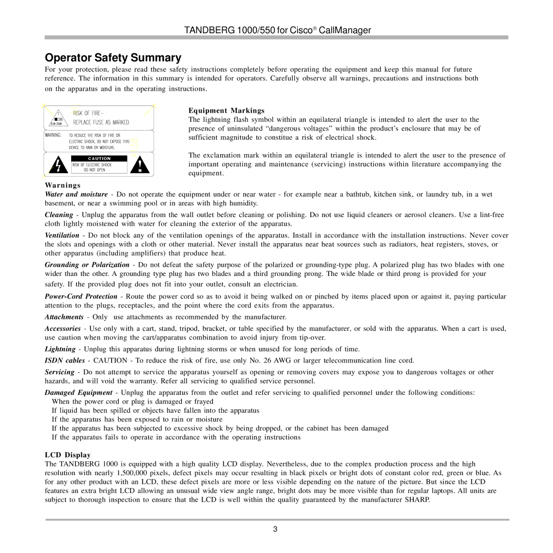 TANDBERG 550, 1000 user manual Operator Safety Summary, Equipment Markings 