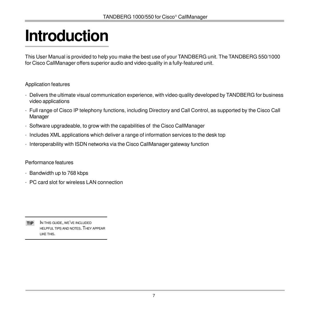 TANDBERG 550, 1000 user manual Introduction 